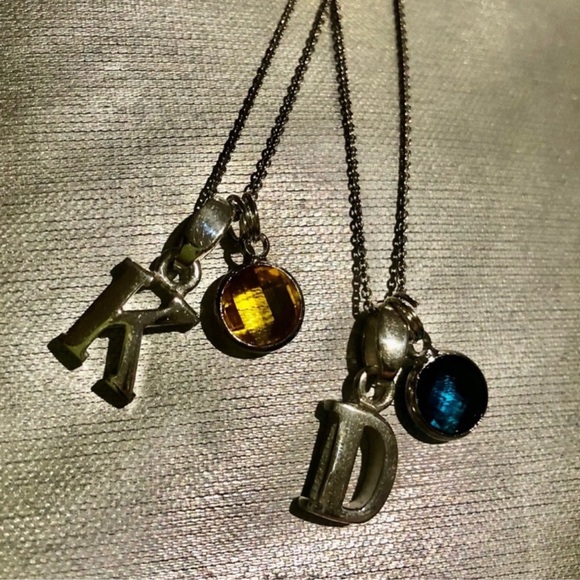 Sterling Silver Thick Initials with Your Choice of Crystal Charm-Boutique - Picture 3 of 13